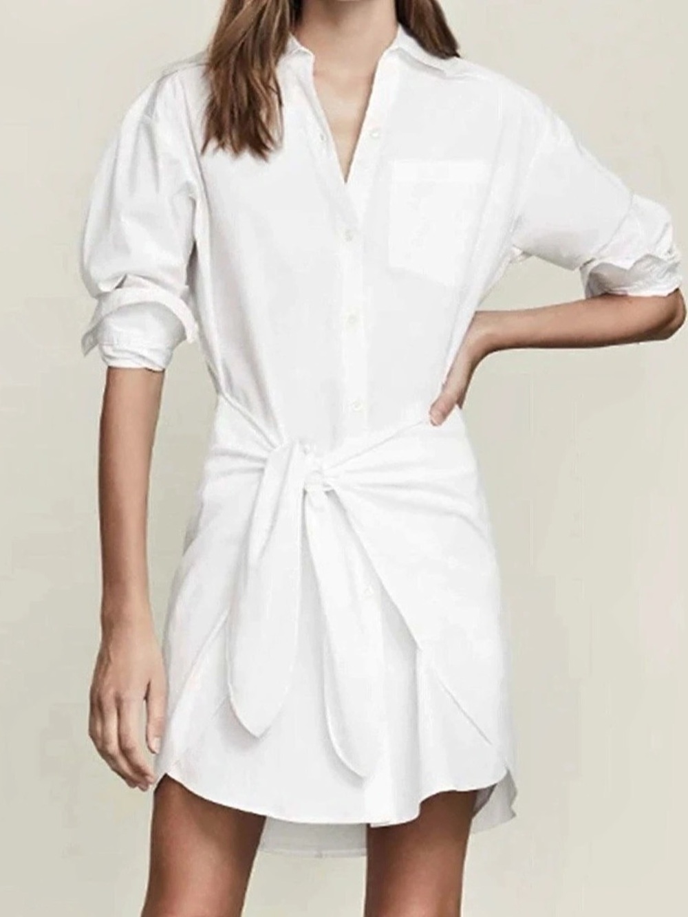 Veronica Beard Roanoke White Cotton Tie Front Mini Shirtdress Size 10 $478